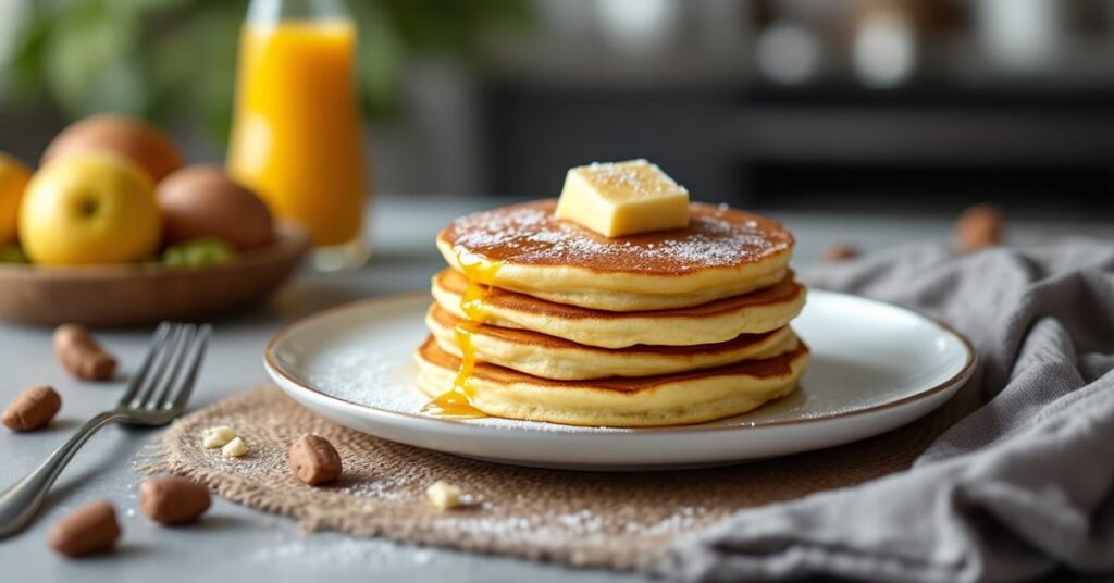 Pancakes moelleux dorés empilés sur une assiette, recettes faciles pancakes faits maison