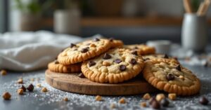 Recettes cookies faciles : plateau de cookies maison dorés et croustillants sur fond moderne