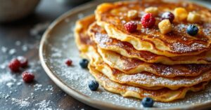 Crêpes dorées et légères empilées sur une assiette blanche, recettes de crêpes faciles à préparer