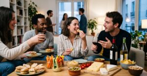 Apéro dînatoire chic et pas cher : table élégante avec verrines, charcuterie et décorations raffinées