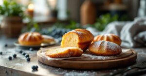 Recettes madeleines faciles : madeleines moelleuses et bien bombées sur une surface en bois
