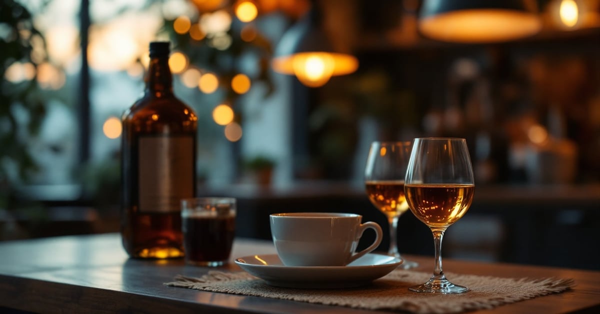 Verre d'eau chaude avec vinaigre de cidre le soir sur une table moderne