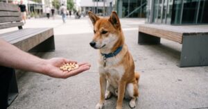 Un chien curieux renifle des noix de cajou posées sur une surface, noix de cajou chien