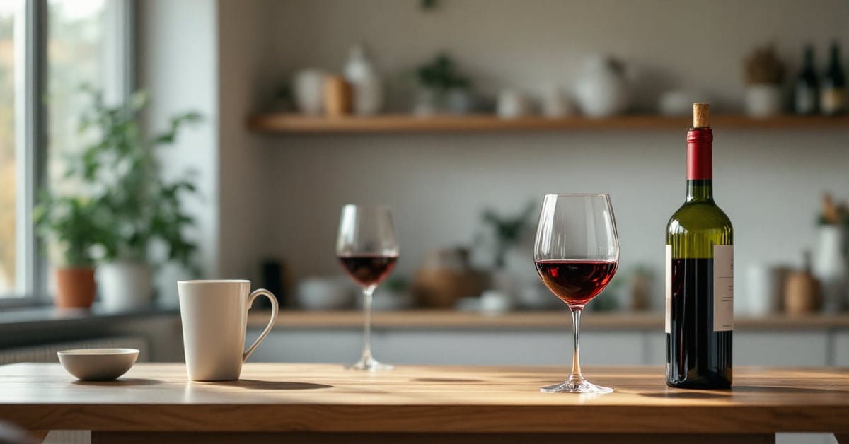 Verre de vin rouge posé sur une table en bois, illustrant les bienfaits du vin rouge pour la santé